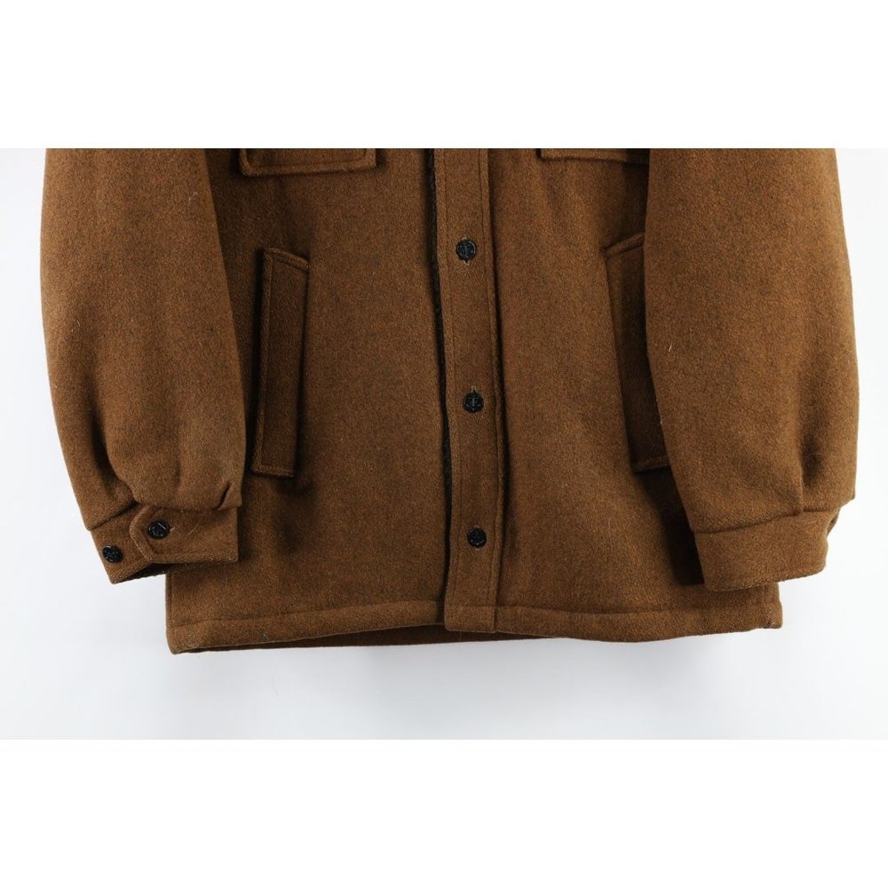 Vintage 70s Mens Small Fleece Lined Wool CPO Full Button Shirt Jacket Brown USA - Picture 3 of 8